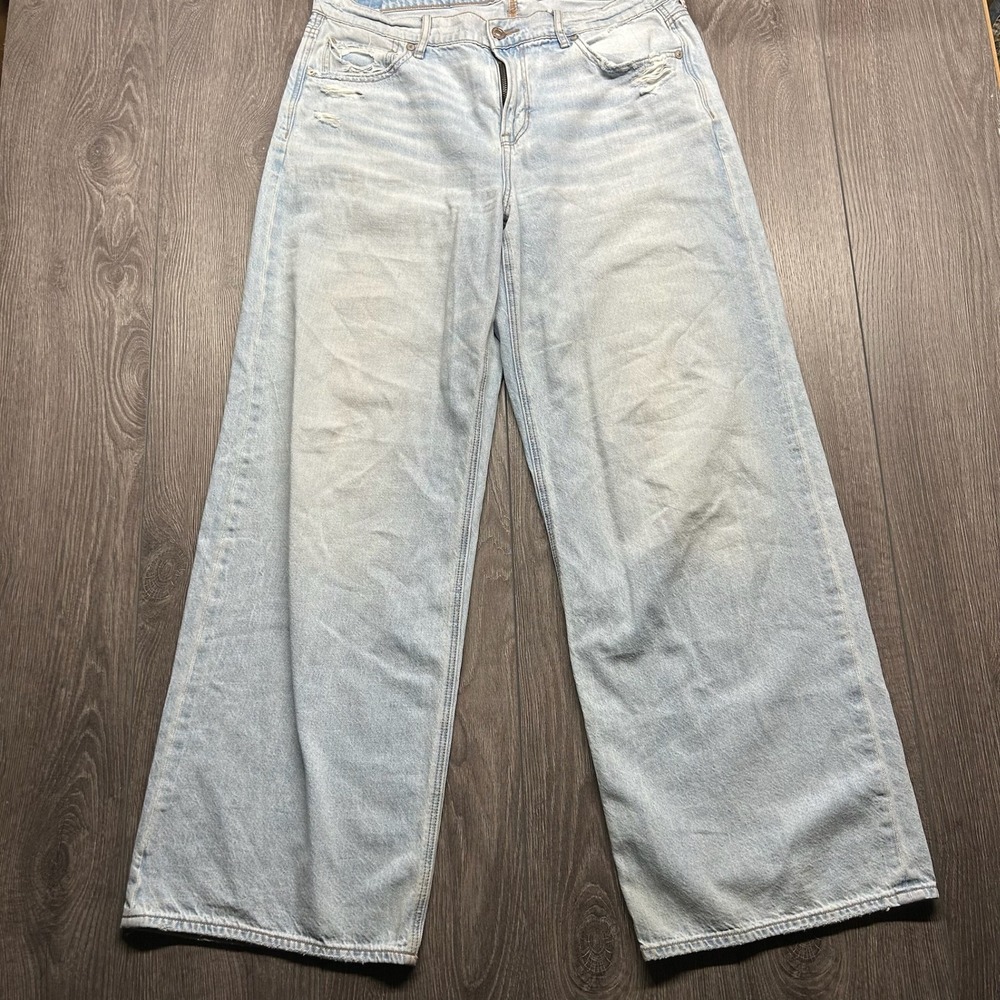 American Eagle Wide Leg Distressed Jean Light Wash Baggy High Rise Womens 10 Reg